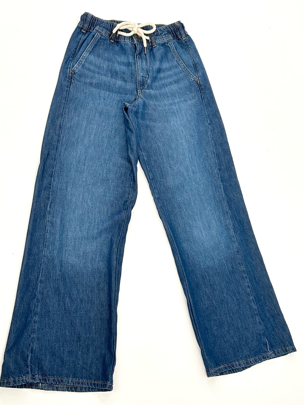 Pilcro Anthropologie Drawstring Pull-On Wide-Leg Jeans XS Blue Tencel